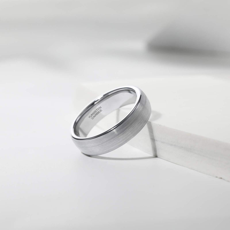 TRUMIUM 6mm Mens Womens Tungsten Ring Brushed Matte Dome Silver Wedding Band Comfort Fit Size 10.5 - Image 3